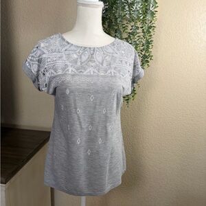 Dorothy Perkins Gray Lace Accent Blouse